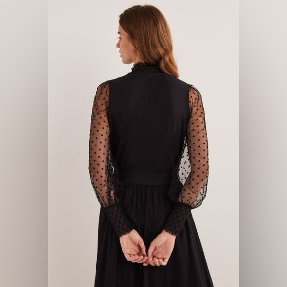 NWT Boden Black Polka Dot Tulle Sleeve Midi Party Dress Size US 6R - Picture 6 of 8
